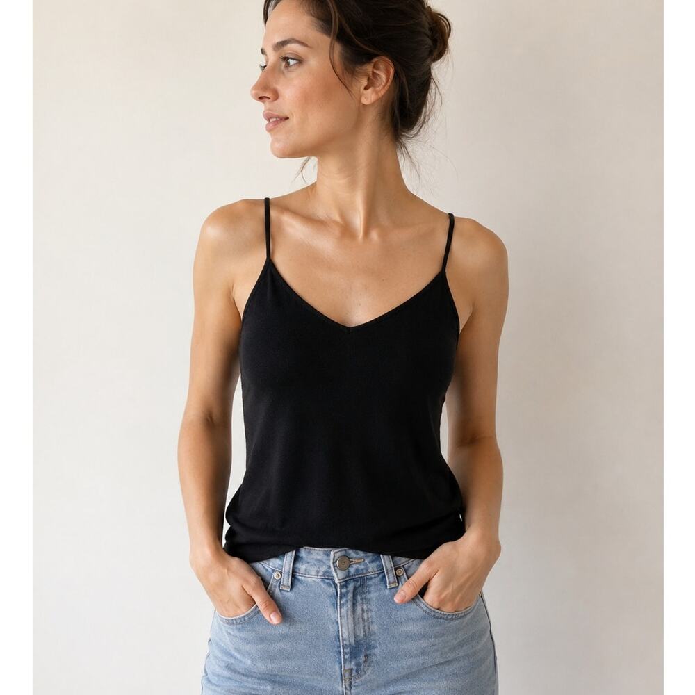 Vintage Divine Knits Judit Cotton Knit Camisole Tank Top Black Minimalist Sz 2
